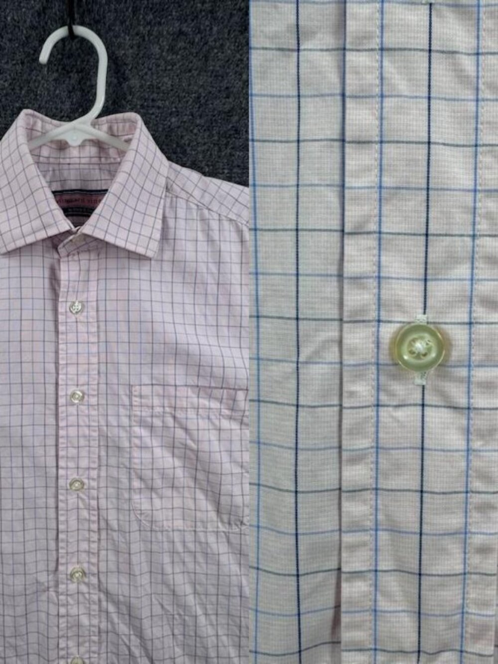 Vineyard Vines Large Pink Blue Mens Check Cotton Button Up Casual Pocket Shirt
